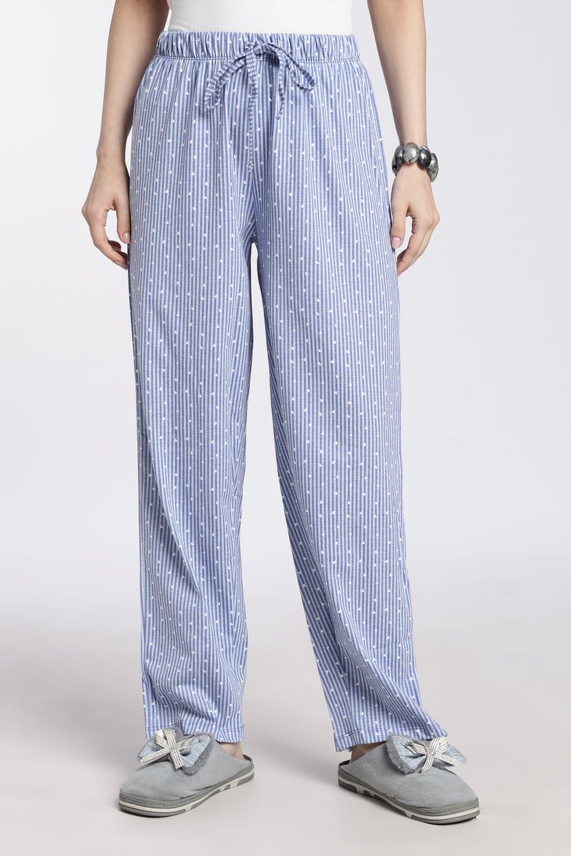 Blue Striped Relaxed Fit Pyjamas For Women - Image 2