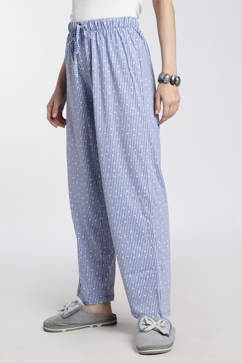 Blue Striped Relaxed Fit Pyjamas For Women - Image 4