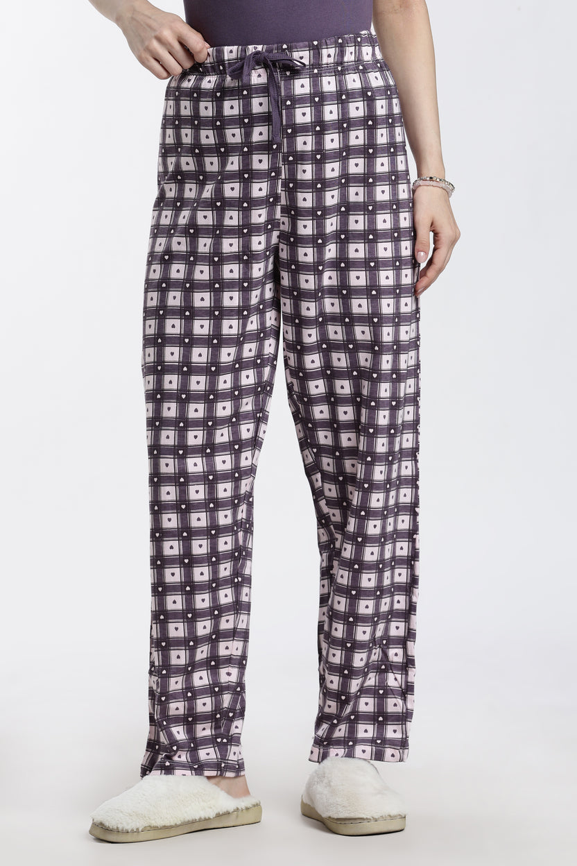 Mauve Checked Relaxed Fit Pyjamas For Women - Image 2