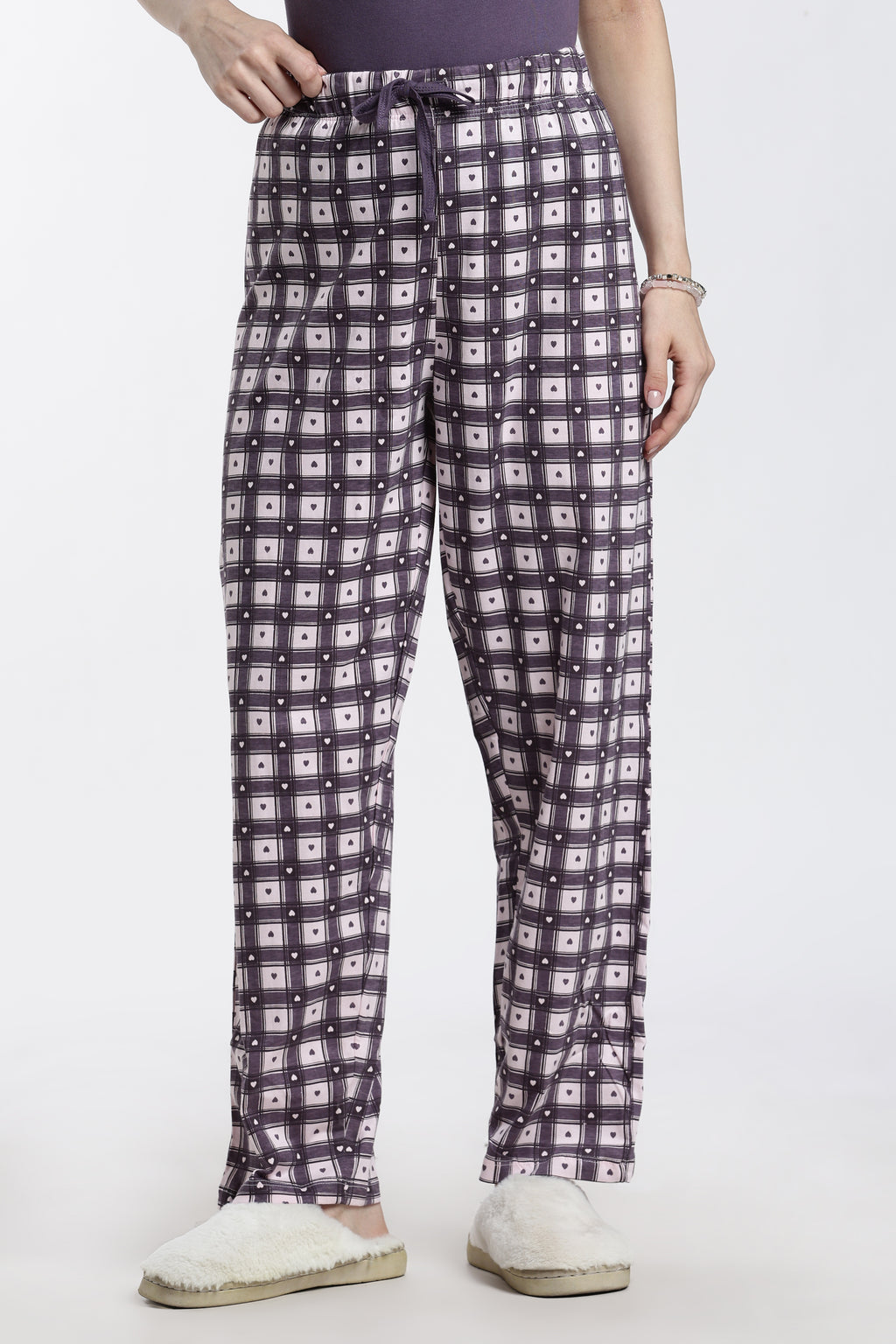 Mauve Checked Relaxed Fit Pyjamas for Women - Image 2