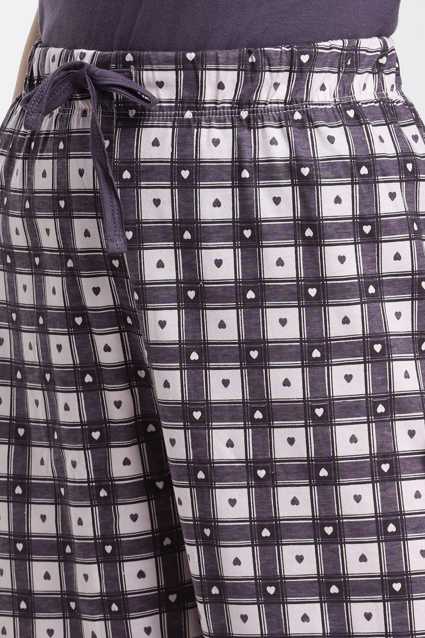 Mauve Checked Relaxed Fit Pyjamas For Women - Image 3