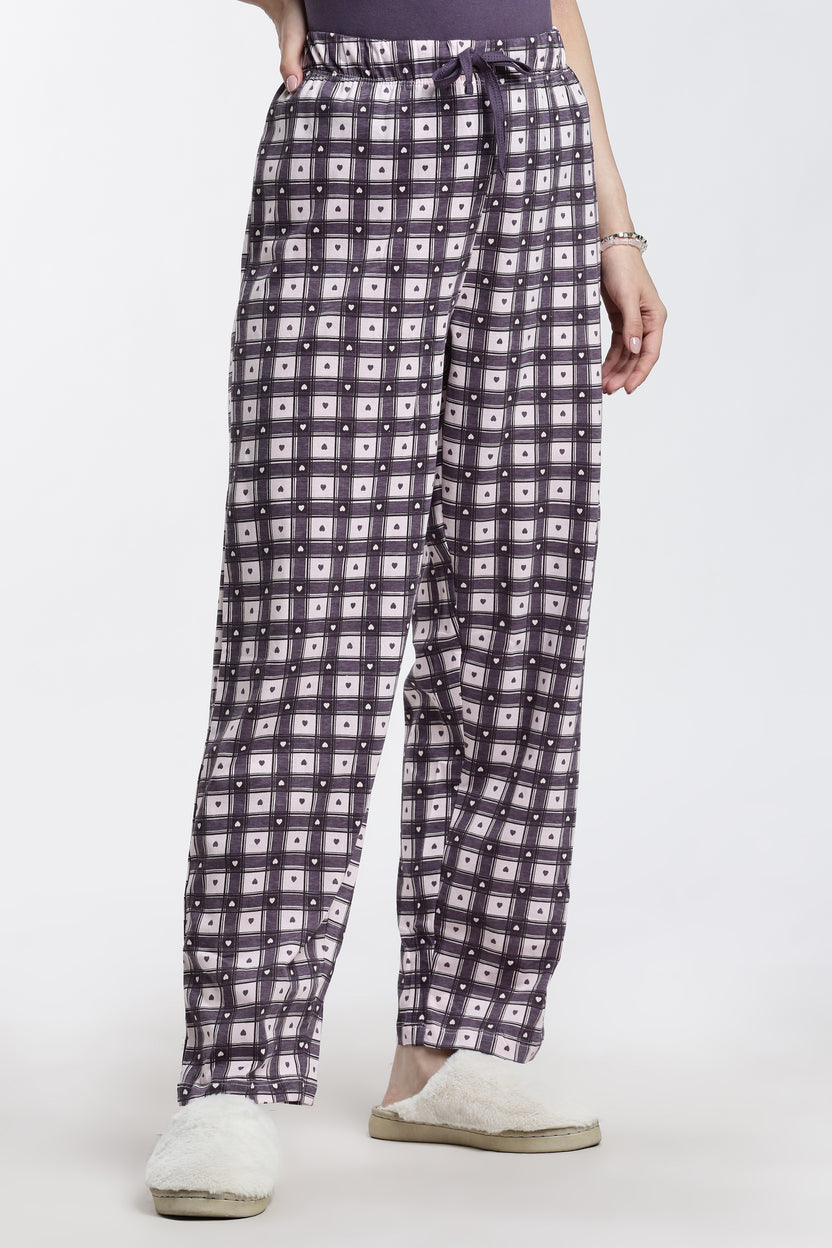 Mauve Checked Relaxed Fit Pyjamas For Women - Image 4