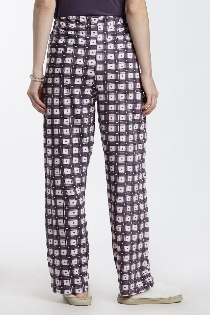 Mauve Checked Relaxed Fit Pyjamas For Women - Image 5