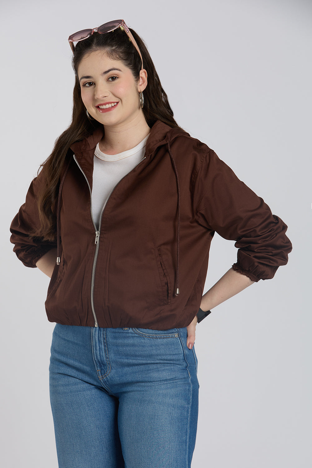 Brown Hooded Boxy Fit Jacket