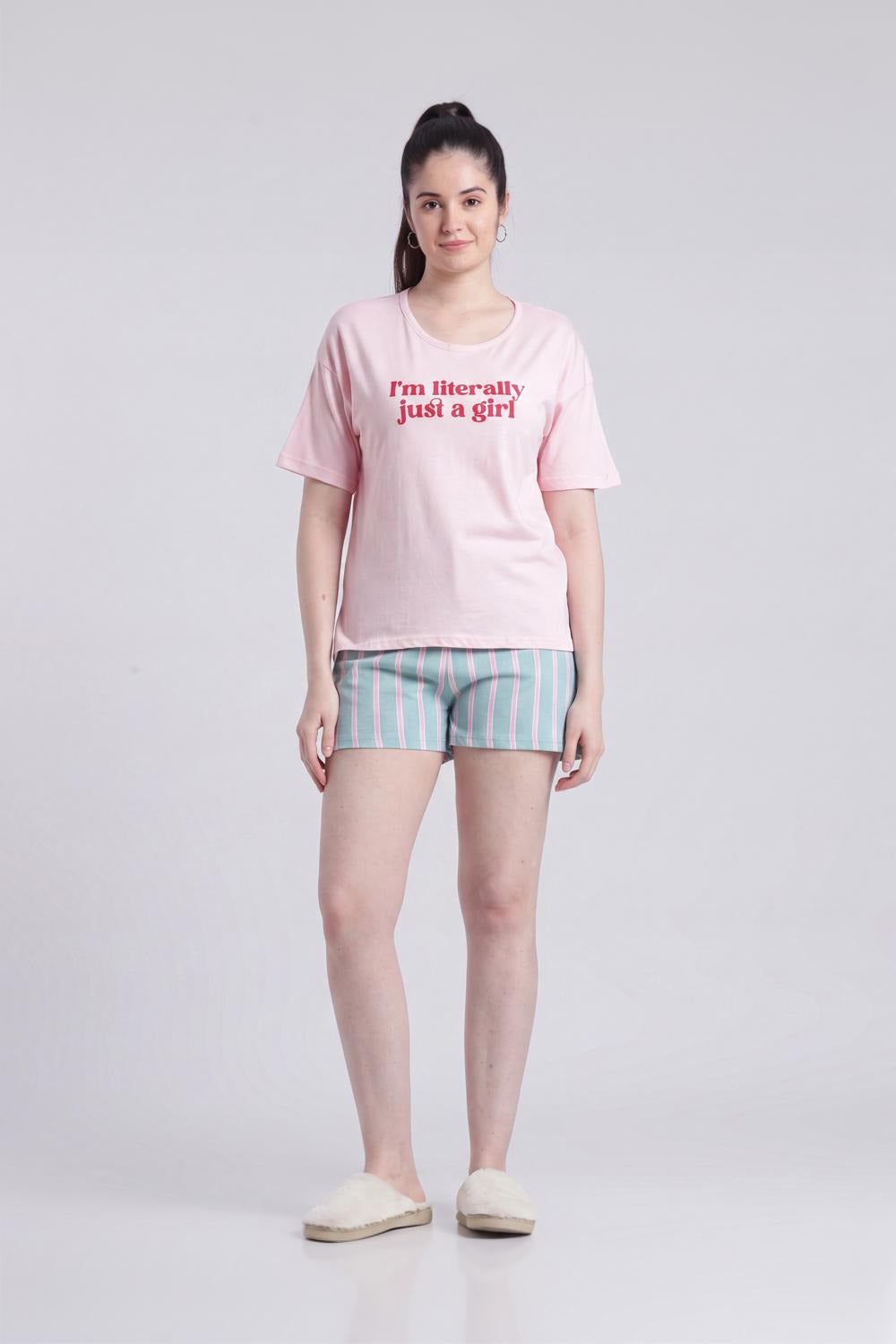 Pink Letter Regular Fit Nightwear Set For Women - Image 2
