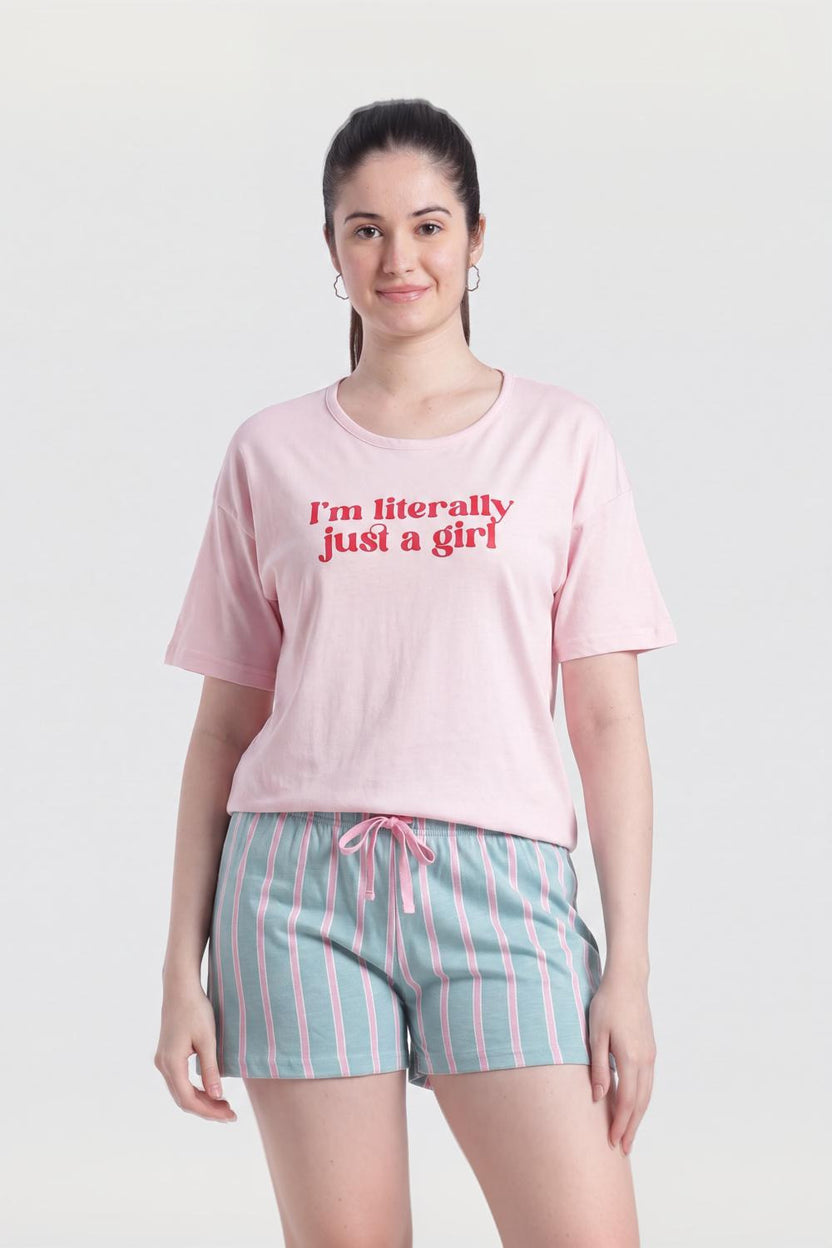 Pink Letter Regular Fit Nightwear Set For Women - Image 7