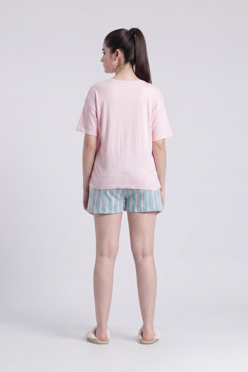 Pink Letter Regular Fit Nightwear Set For Women - Image 5