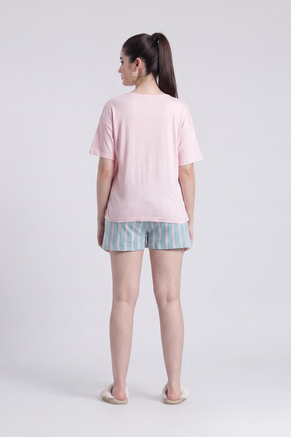 Pink Letter Regular Fit Nightwear Set For Women - Image 5