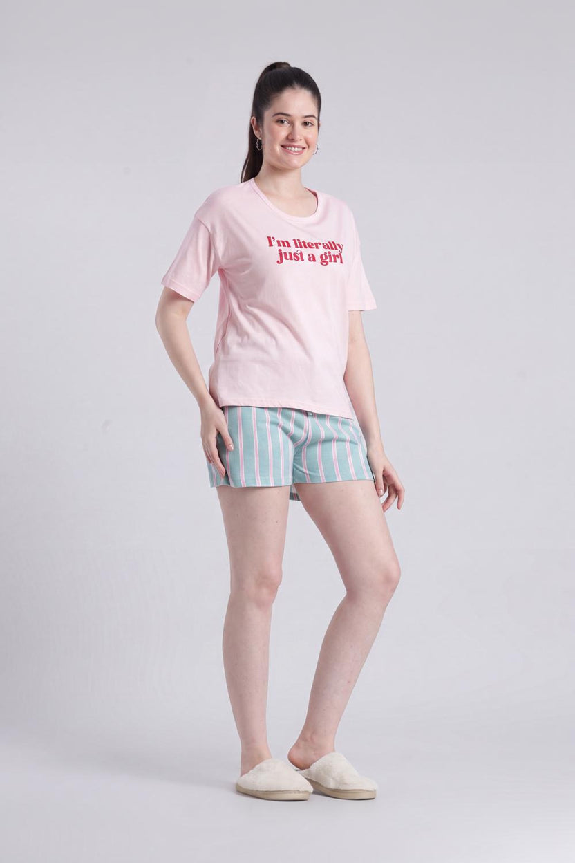 Pink Letter Regular Fit Nightwear Set For Women - Image 6