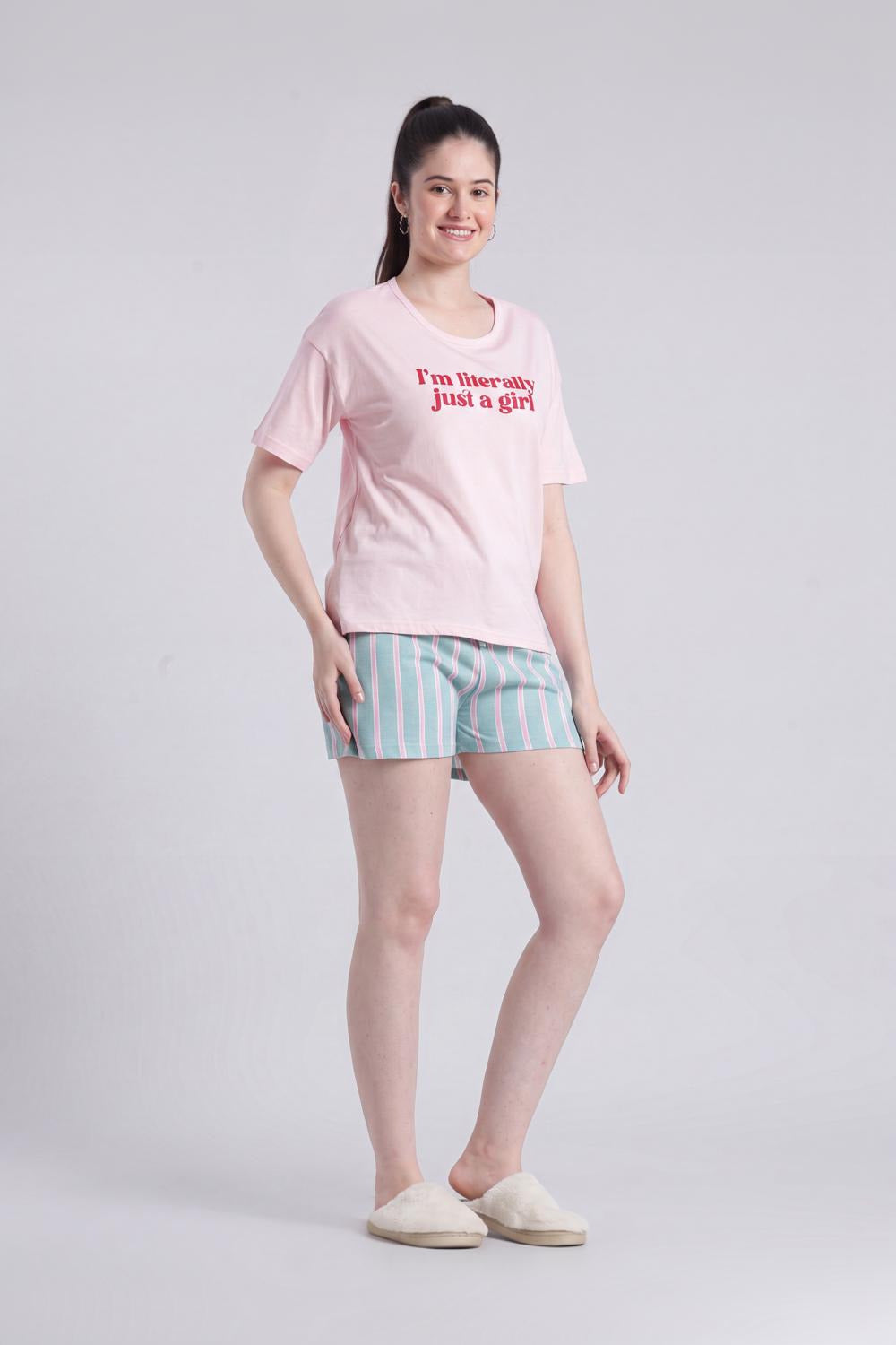 Pink Letter Regular Fit Nightwear Set For Women - Image 6
