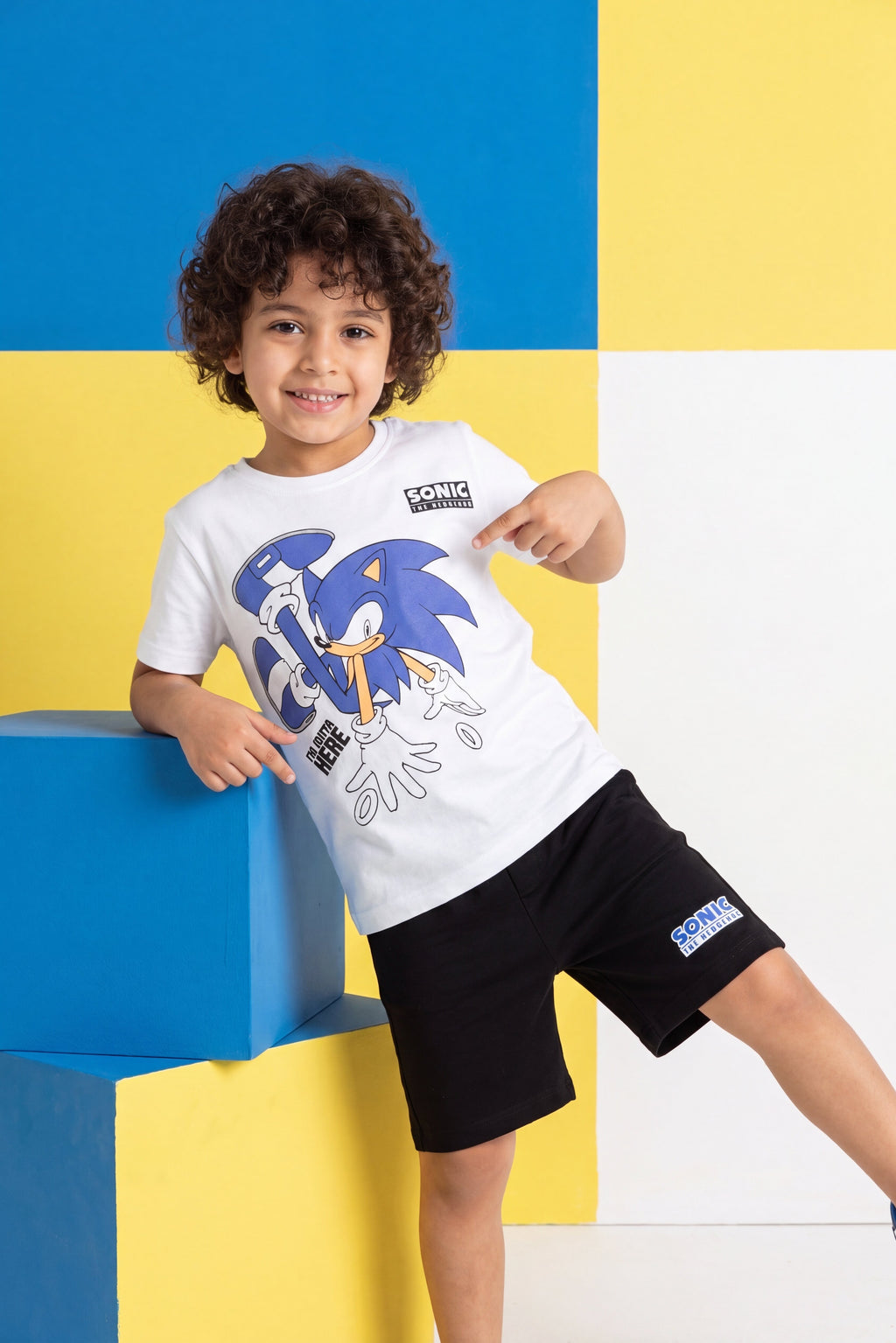 White Sonic Cartoon Regular Fit Nightwear Set for Boys - Image 1