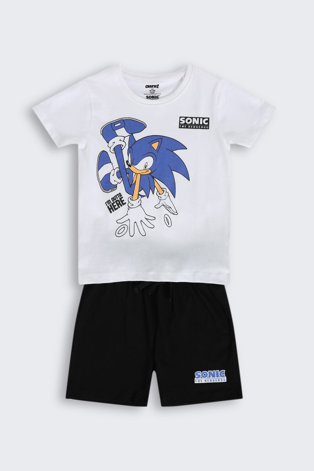 White Sonic Cartoon Regular Fit Nightwear Set for Boys - Image 2