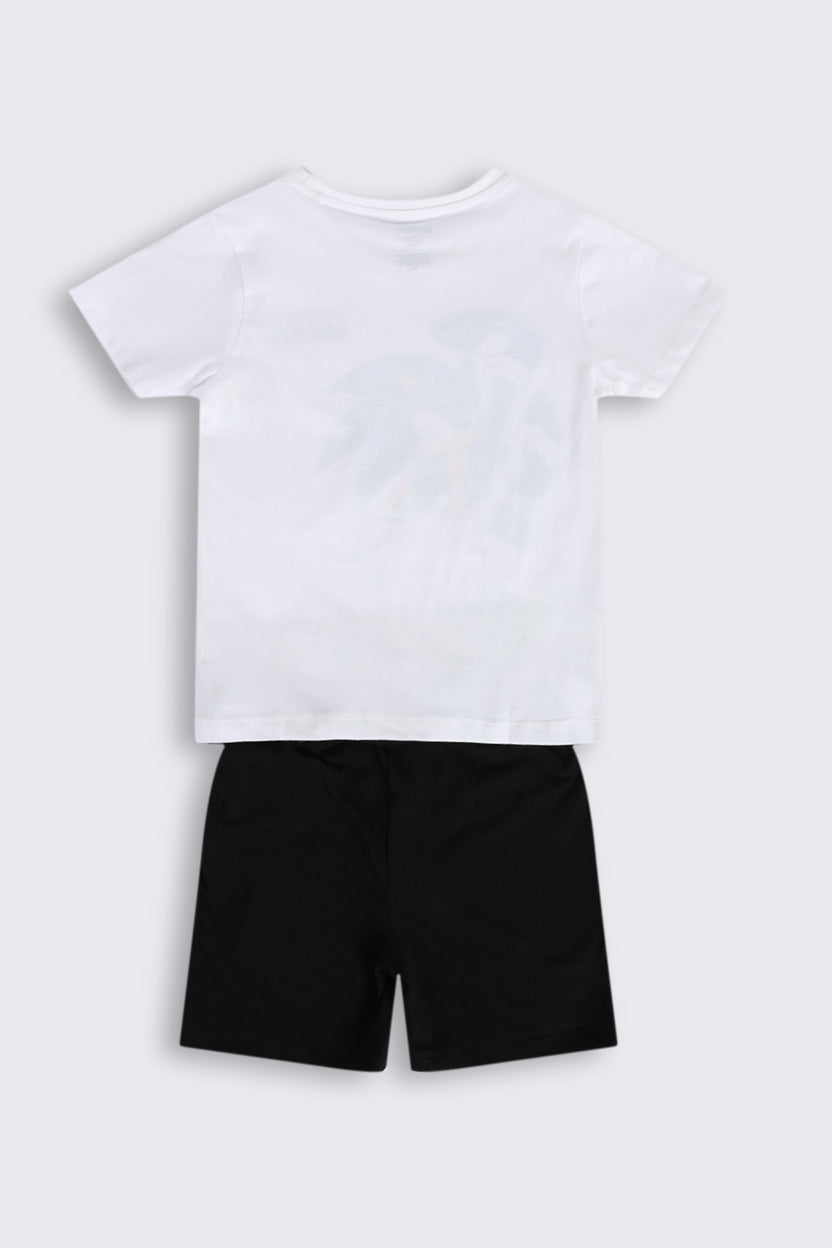 White Sonic Cartoon Regular Fit Nightwear Set for Boys - Image 3