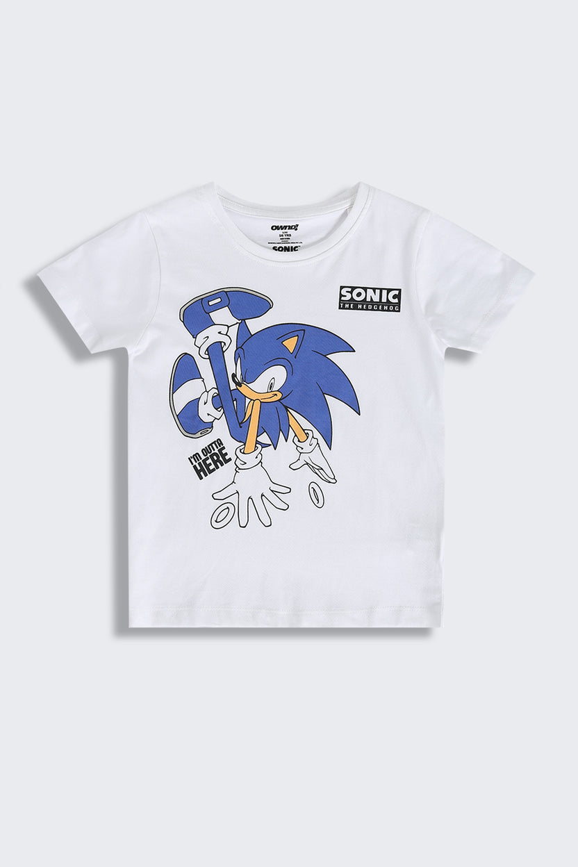 White Sonic Cartoon Regular Fit Nightwear Set for Boys - Image 4