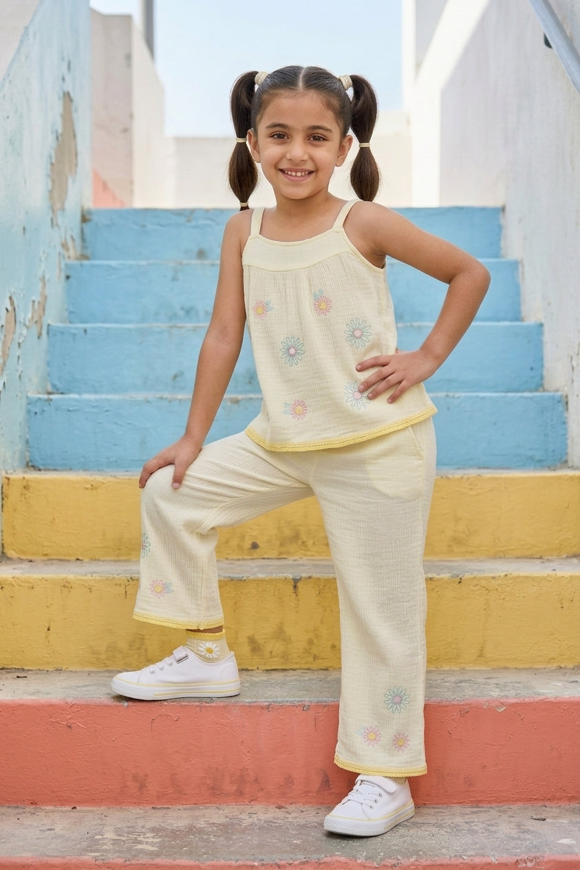 Yellow Shoulder Straps Sleeves Regular Fit Tops for Girls - Image 1