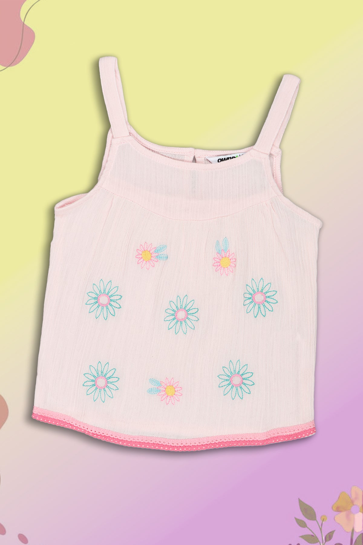 Pink Floral Embroidered Regular Fit Top for Girls - Image 1
