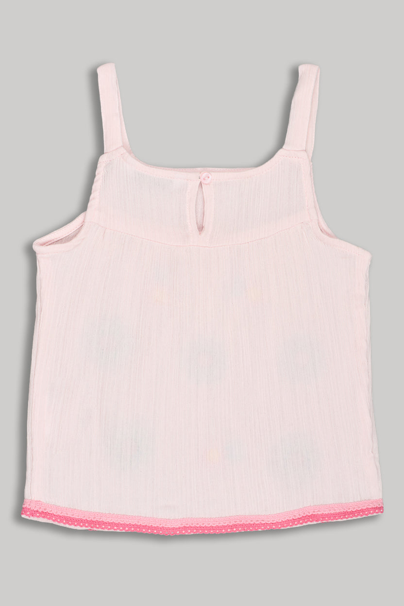 Pink Floral Embroidered Regular Fit Top for Girls - Image 2