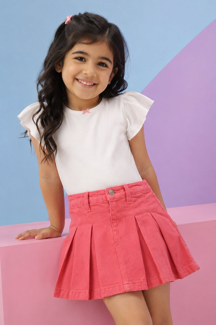 Coral Pleated Skirt for Girls - Image 1