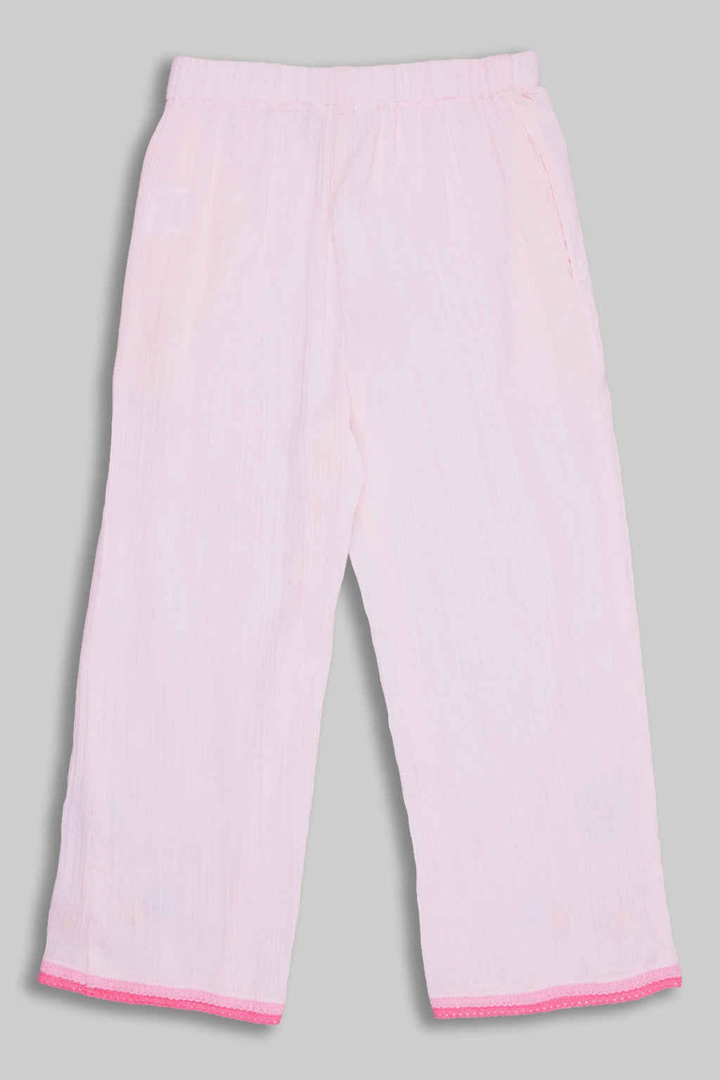 Pink Embroidered Regular Fit Pant for Girls - Image 2