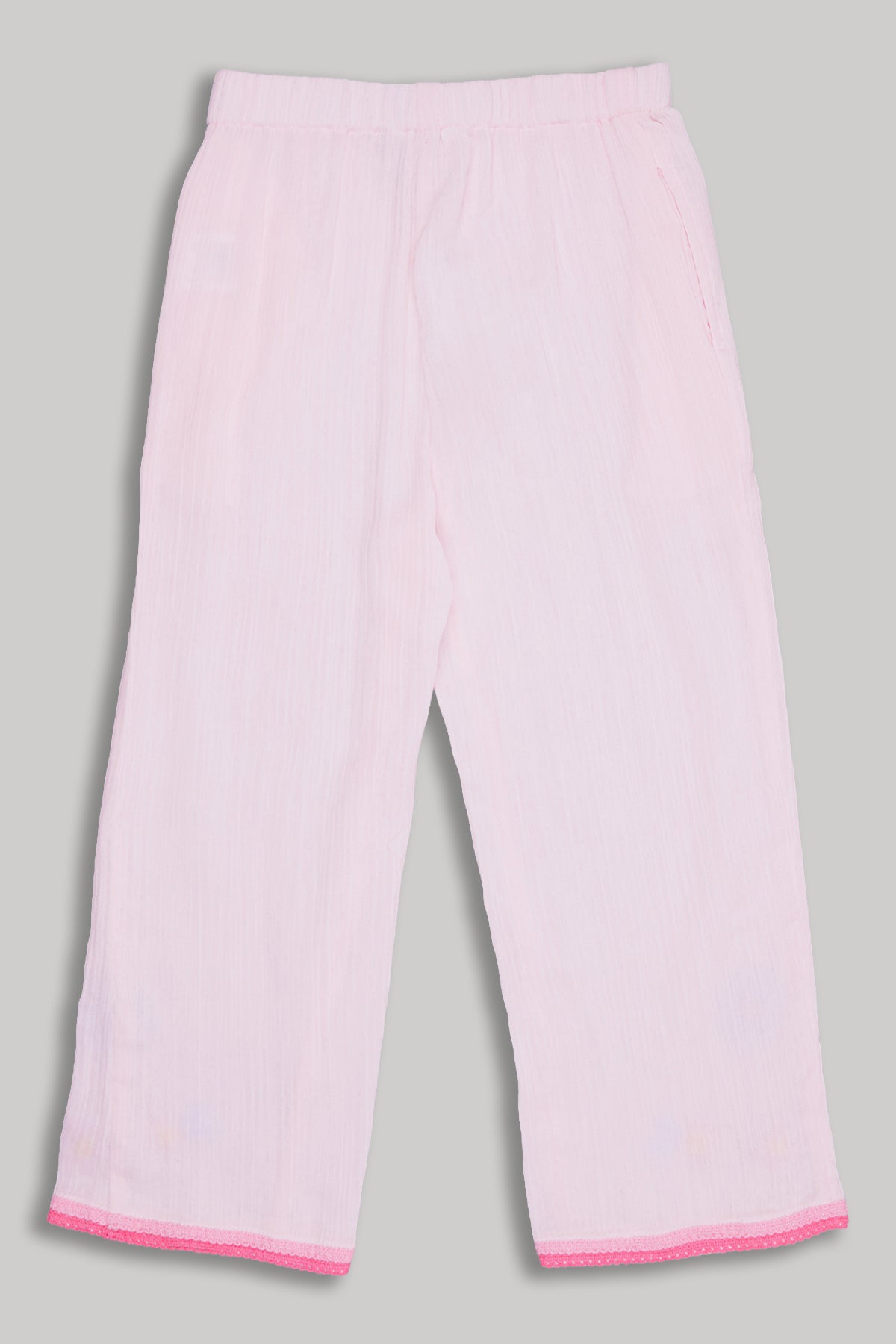 Pink Embroidered Regular Fit Pant for Girls - Image 2