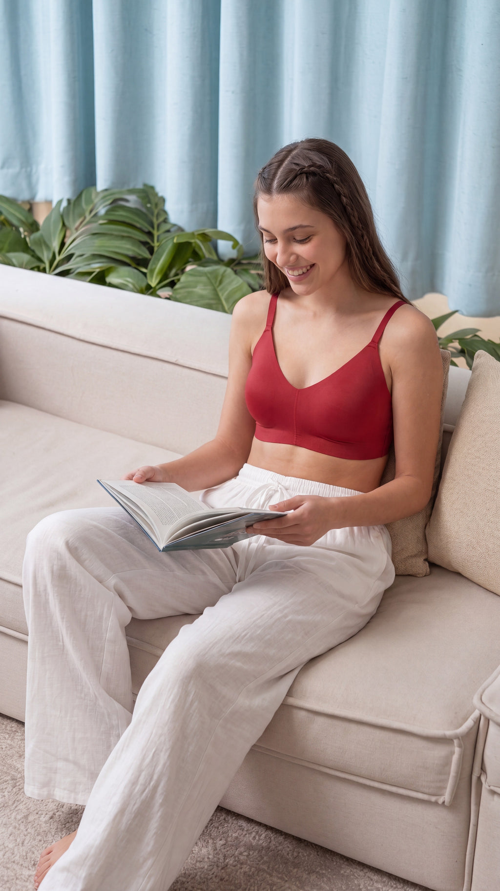 Maroon Seamless Wirefree Bra for Women - Image 1
