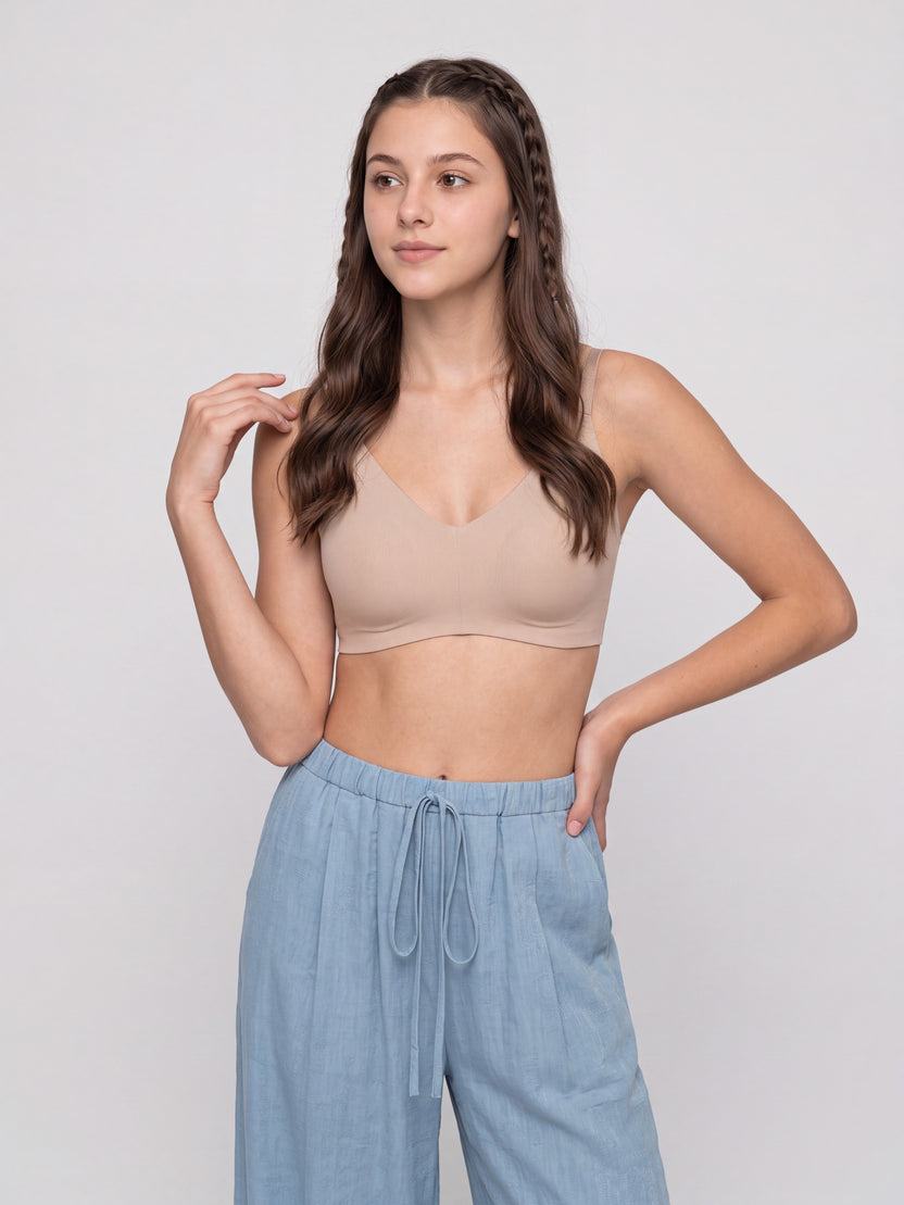 Beige Seamless Wirefree Bra for Women - Image 2