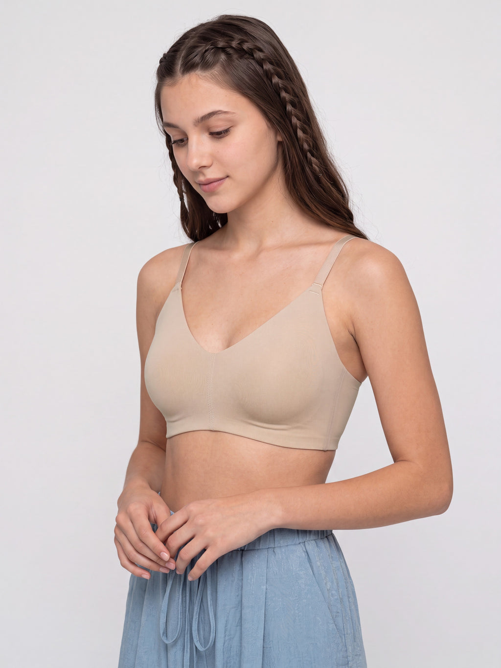 Beige Seamless Wirefree Bra for Women - Image 4
