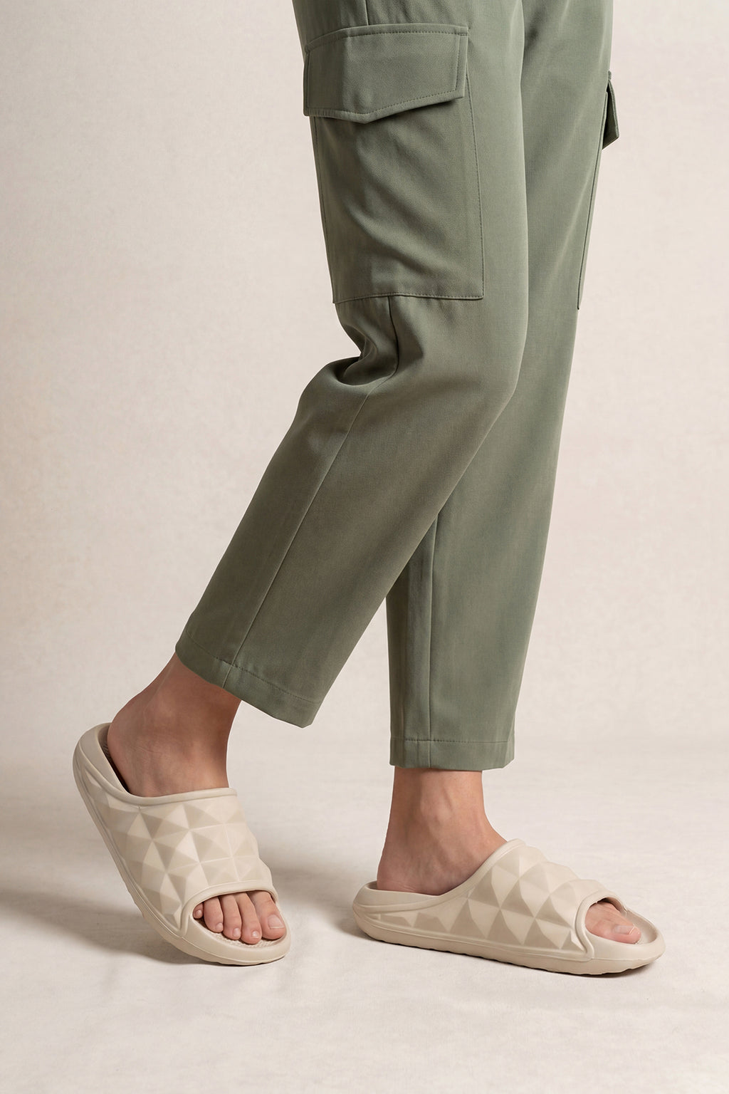 Beige Textured Pool Slides for Women - Image 1