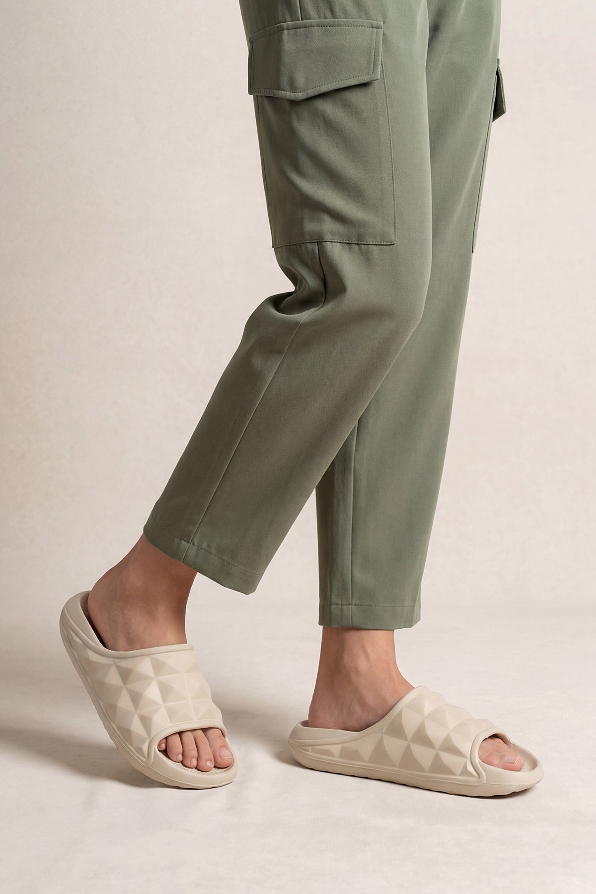 Beige Textured Pool Slides for Women - Image 1