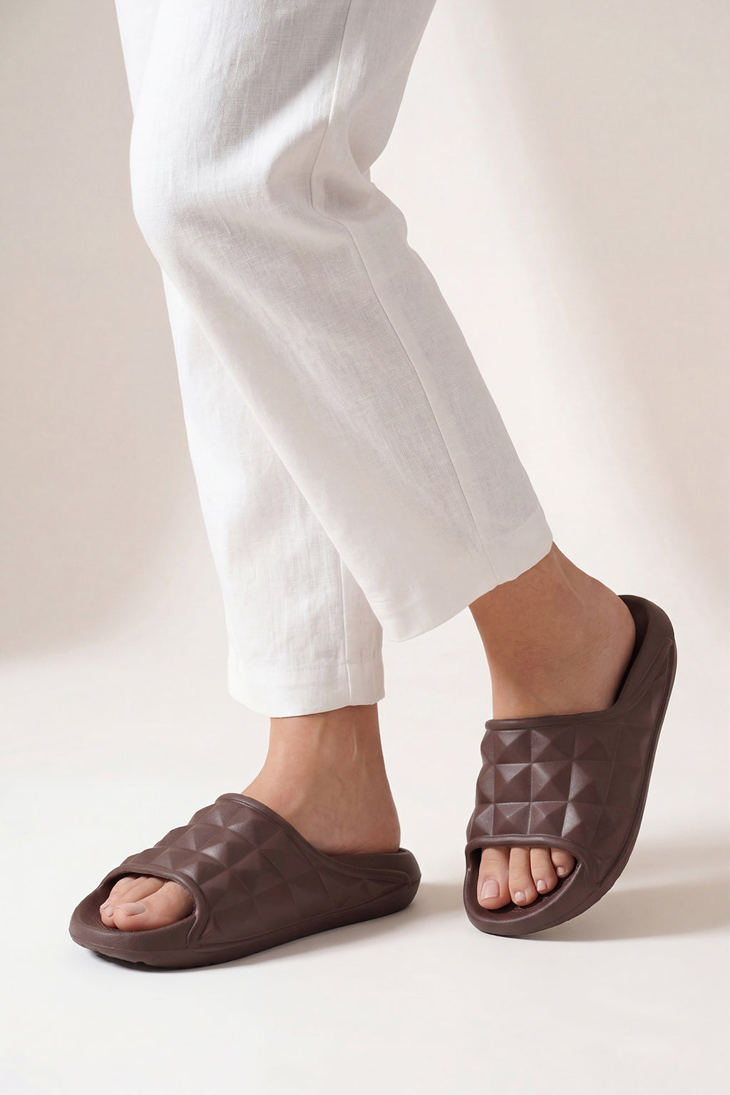 Brown Textured Pool Slides for Women - Image 1