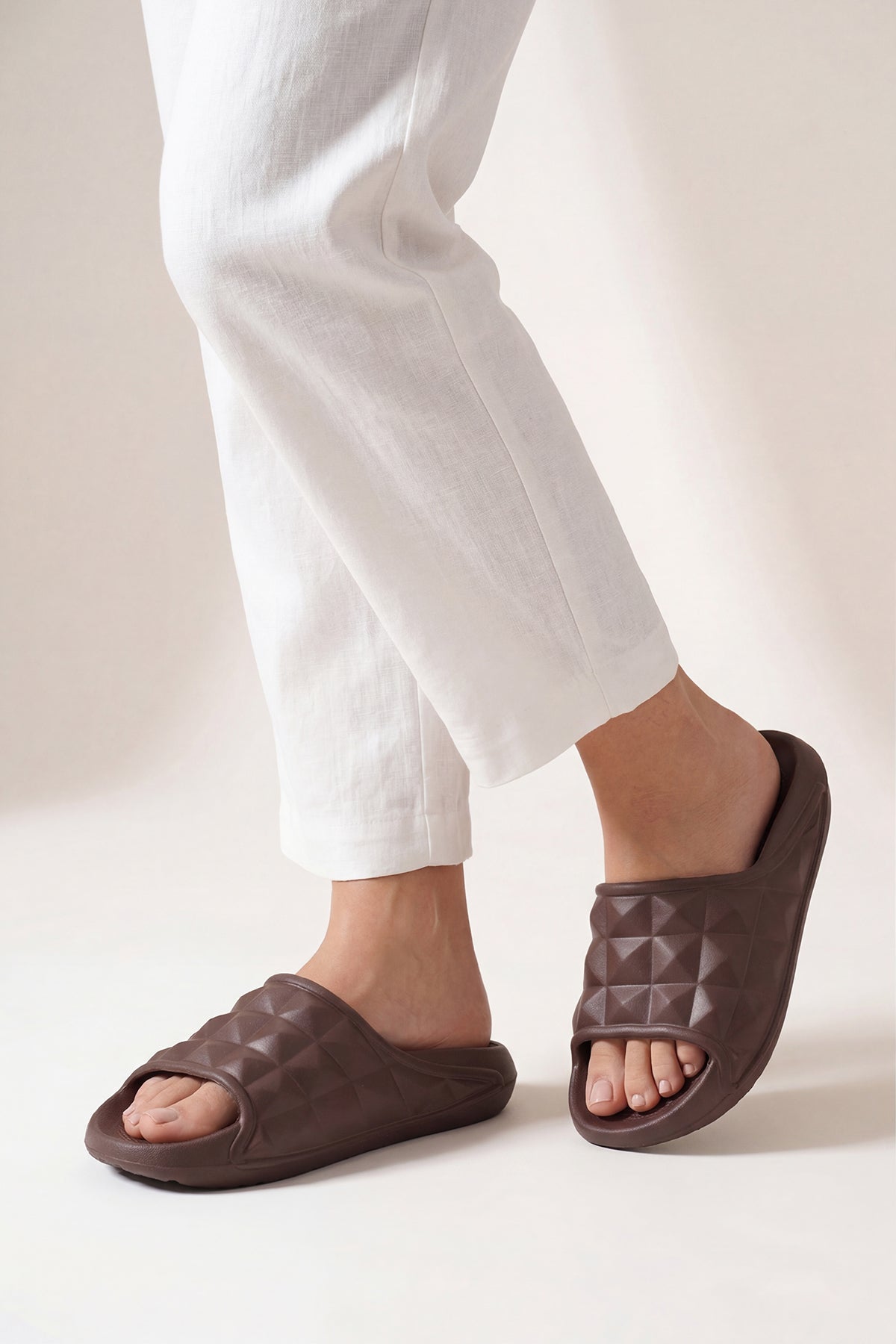 Brown Textured Pool Slides for Women - Image 1
