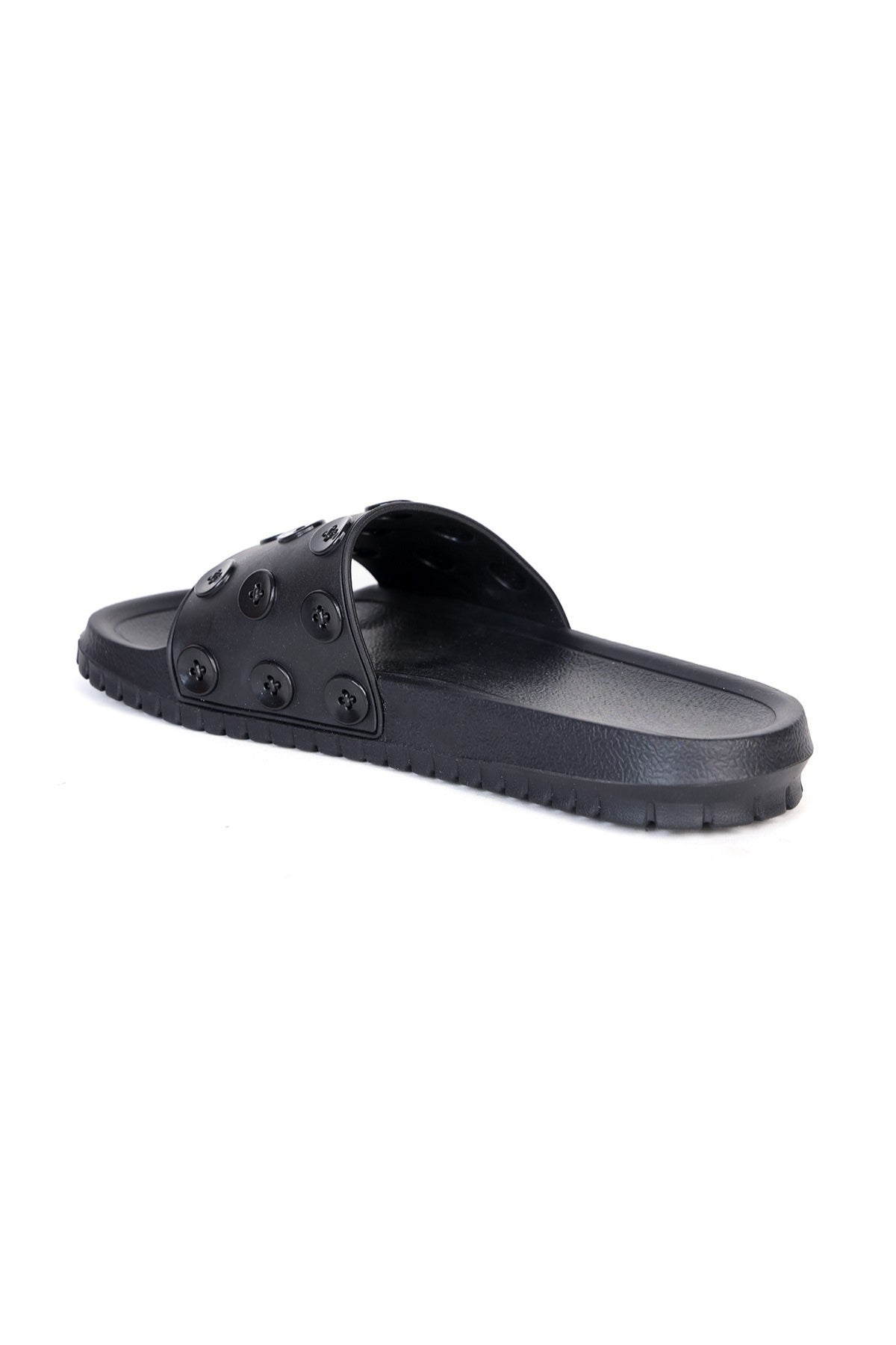 Black Pool Slides With Button Detailed Strap for Women - Image 4