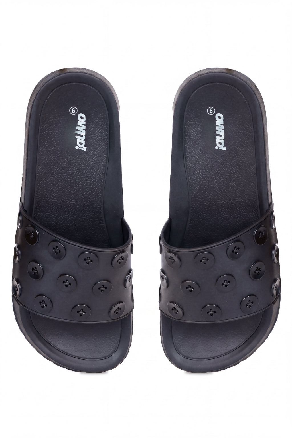 Black Pool Slides With Button Detailed Strap for Women - Image 6
