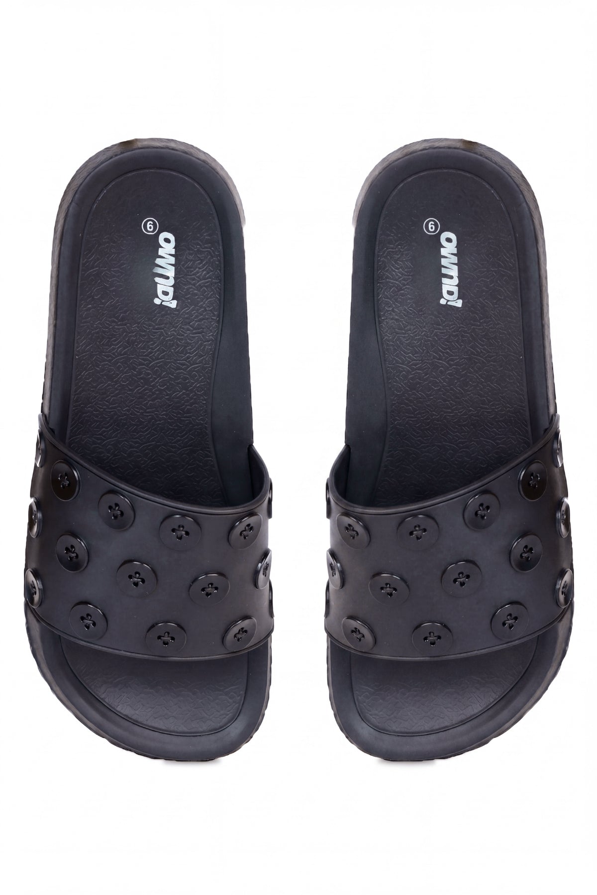 Black Pool Slides With Button Detailed Strap for Women - Image 6