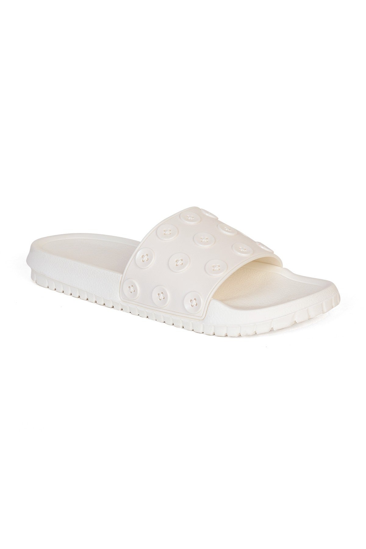 White Pool Slides With Button Detailed Strap for Women - Image 2