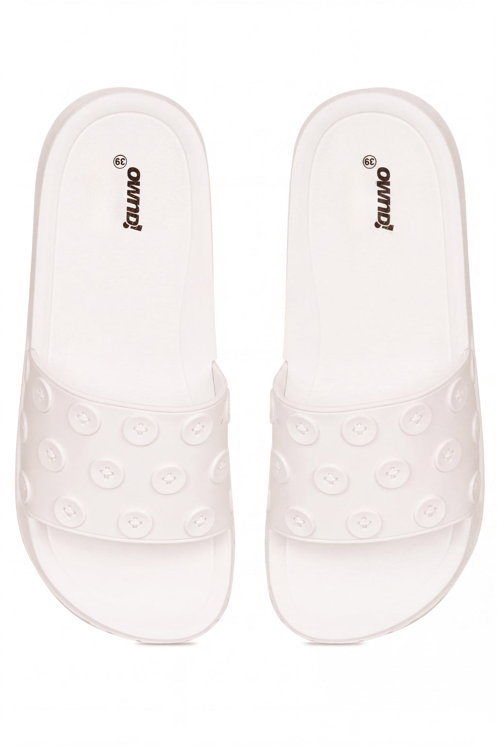 White Pool Slides With Button Detailed Strap for Women - Image 5