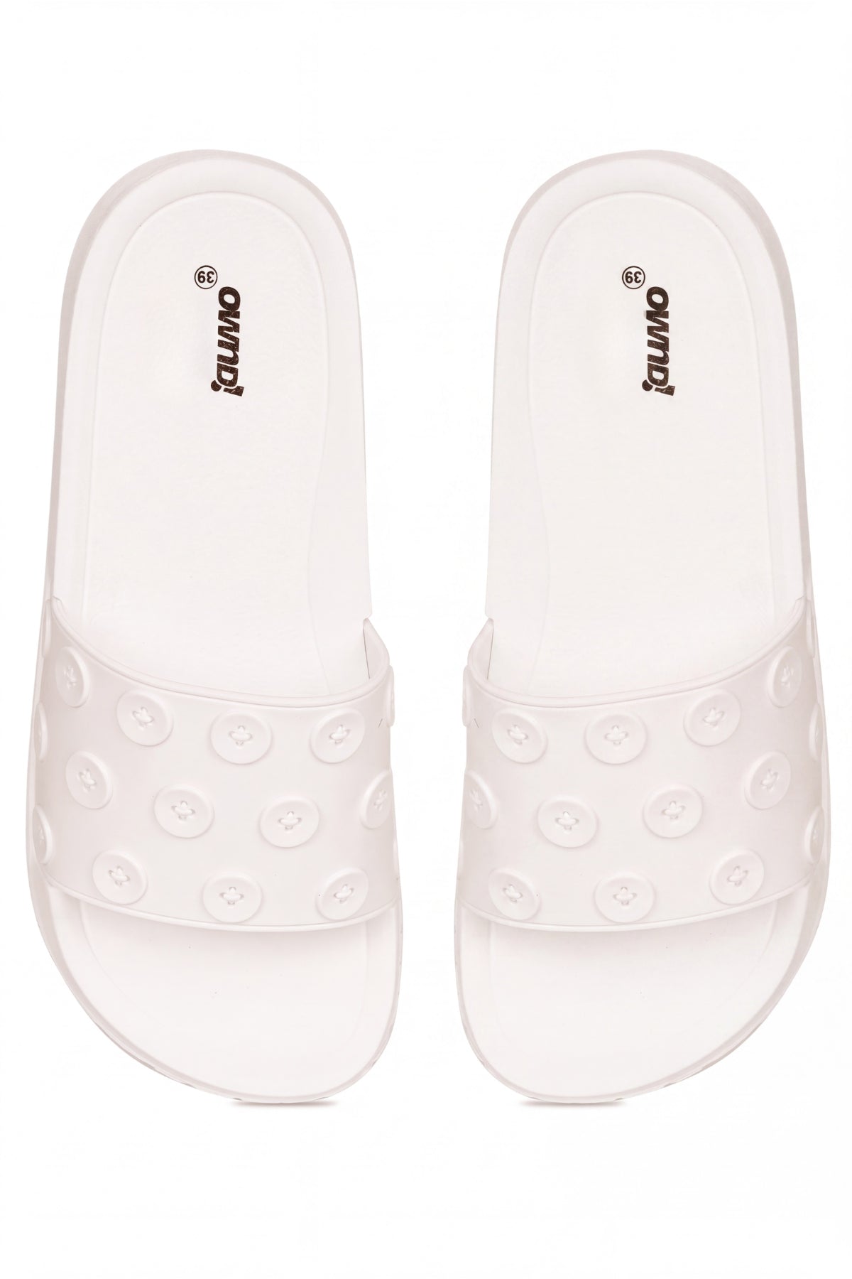 White Pool Slides With Button Detailed Strap for Women - Image 5