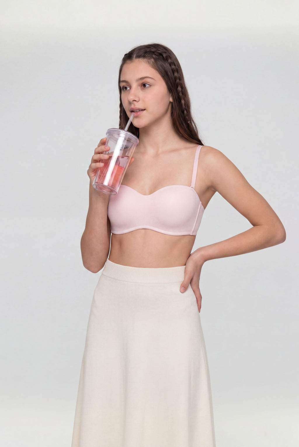 Pink Solid Nylon Spandex Bra For Women - Image 1