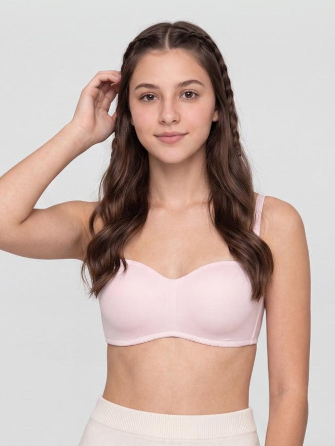 Pink Solid Nylon Spandex Bra For Women - Image 7