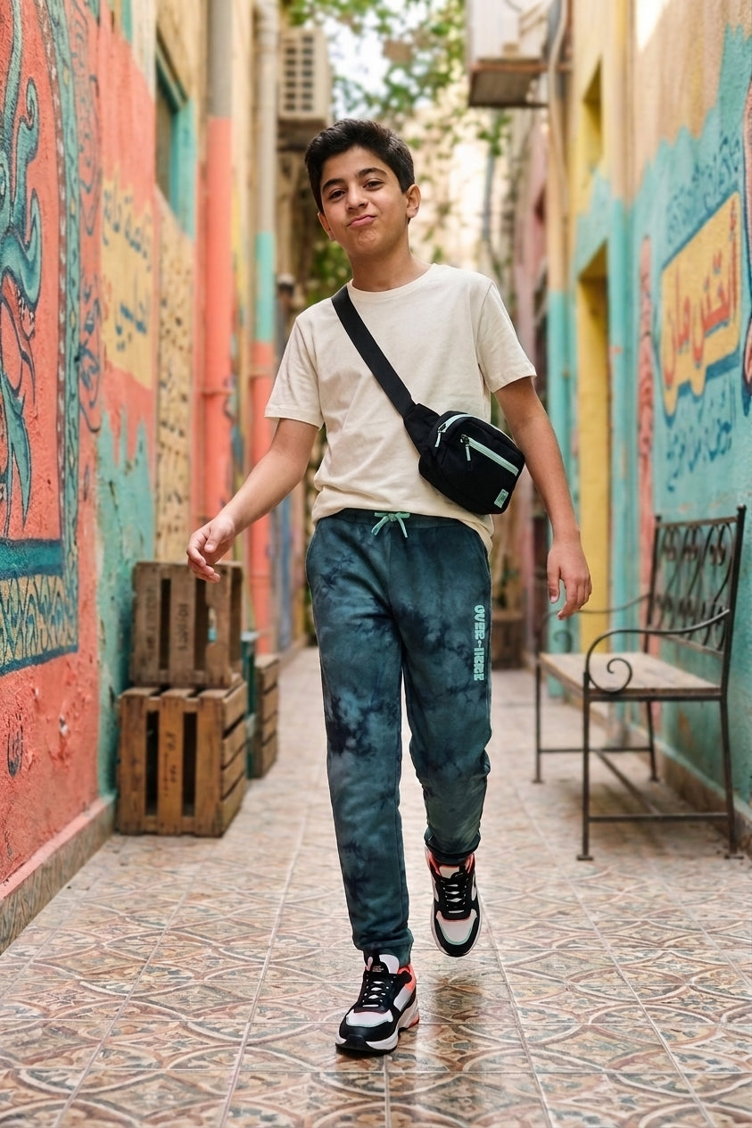 Blue Tie-Dye Regular Fit Joggers for Tweens Boys - Image 1