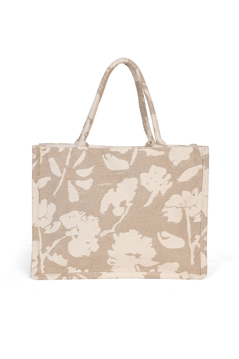 Beige Floral Printed Tote Bag For Women - Image 2