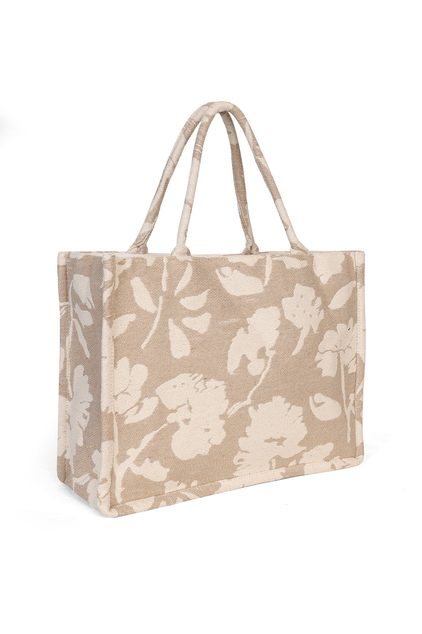 Beige Floral Printed Tote Bag For Women - Image 3