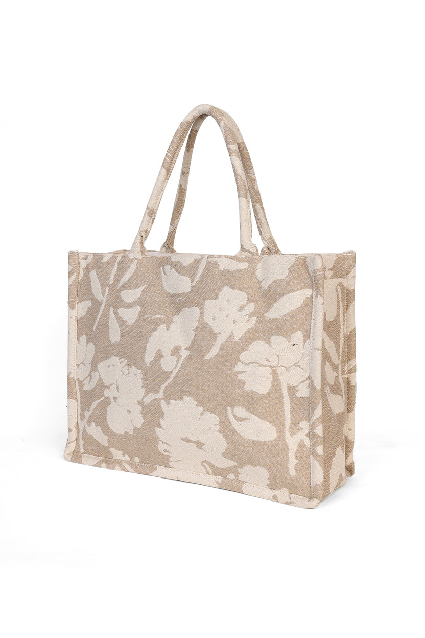 Beige Floral Printed Tote Bag For Women - Image 4