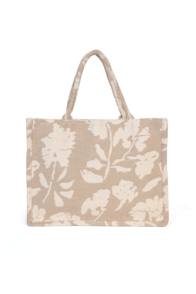 Beige Floral Printed Tote Bag For Women - Image 5