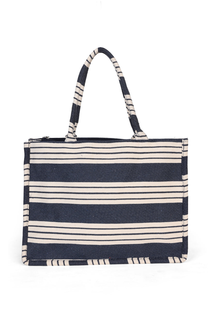 Navy Striped Tote Bag For Women - Image 2