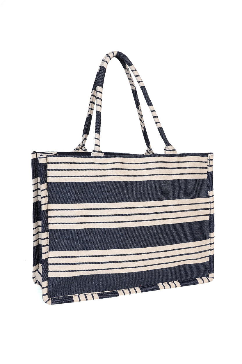 Navy Striped Tote Bag For Women - Image 3