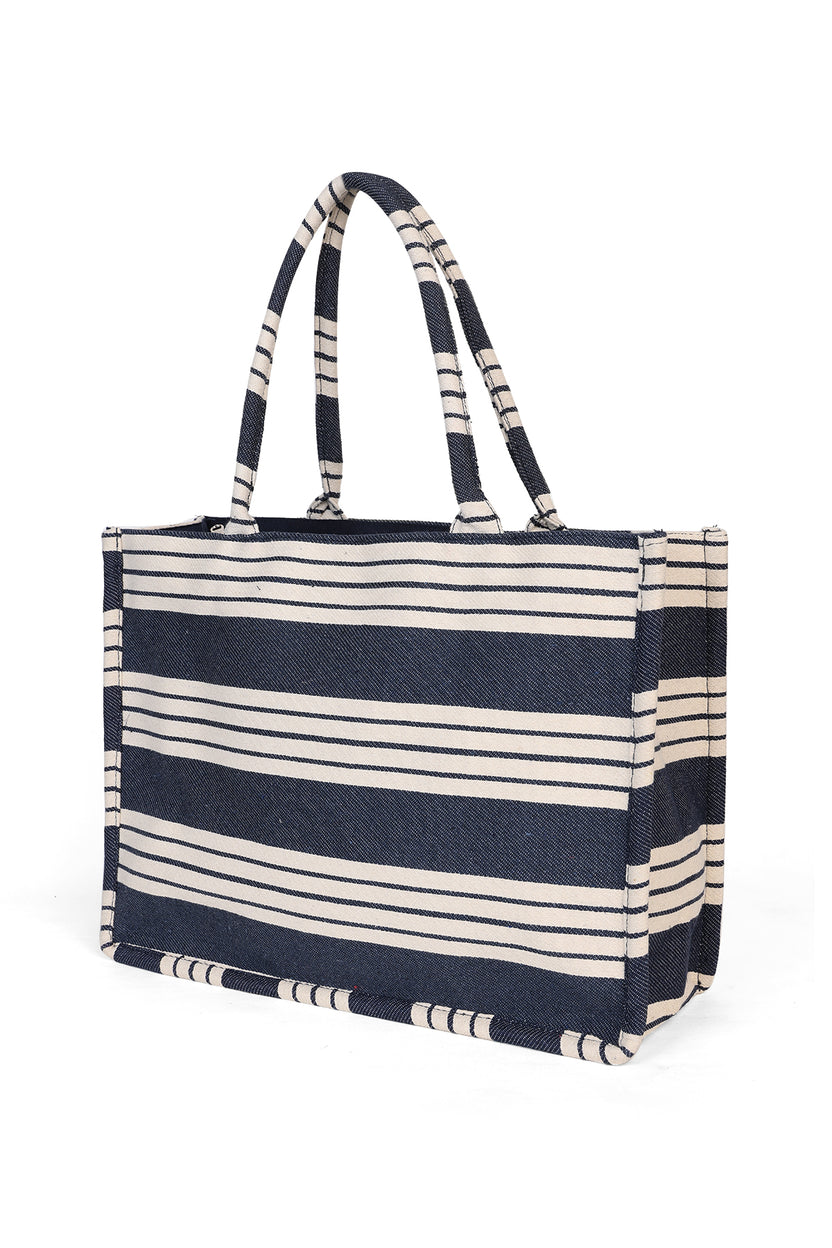 Navy Striped Tote Bag For Women - Image 4