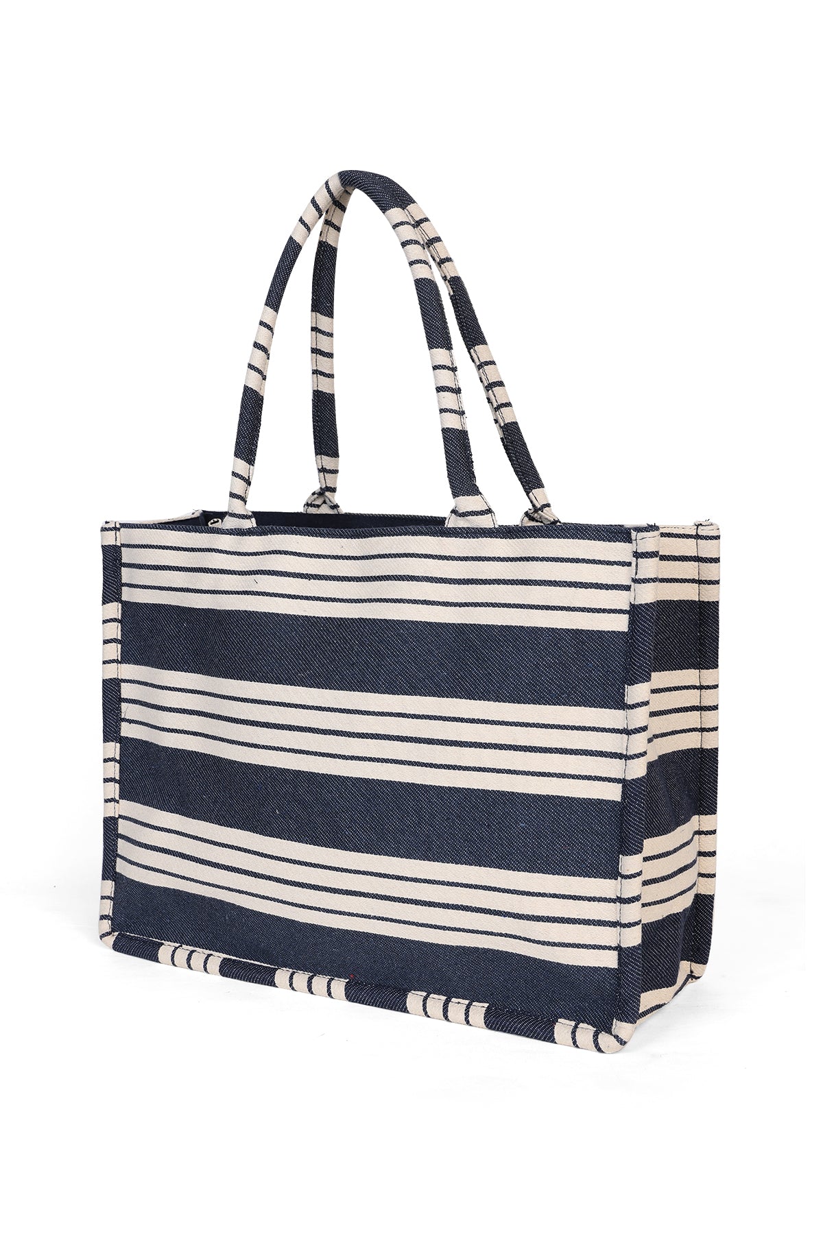 Navy Striped Tote Bag for Women - Image 4
