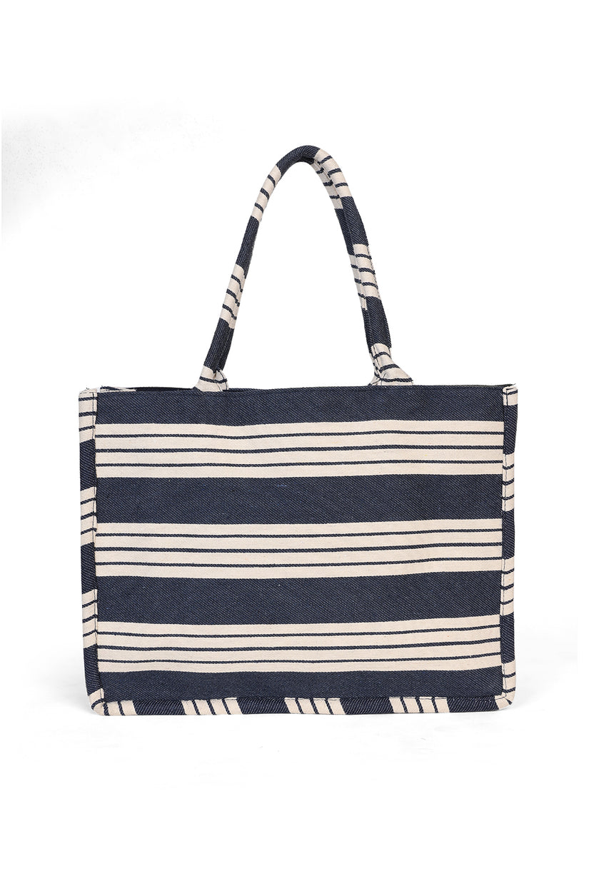Navy Striped Tote Bag For Women - Image 5