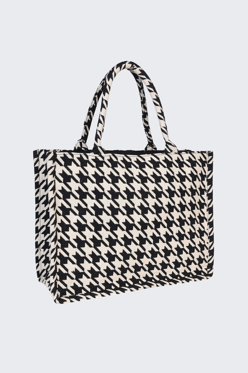 Black Houndstooth Tote Bag For Women - Image 3